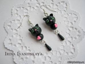 Cats of polymer clay master class, Серьги "Коты" из полимерной глины (пластики) мастер класс