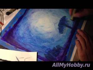 Видео мастер-класс: Рисование ClassPlan - painting oil pastel, night forest, ASMR, art tutorial
