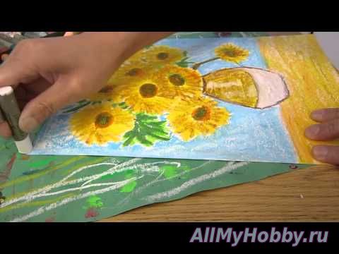 Видео мастер-класс: Рисование ClassPlan - drawing sunflower with oil pastel 02