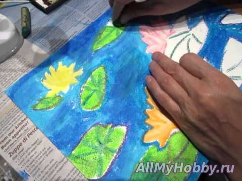 Видео мастер-класс: Рисование ClassPlan - drawing lily pond with oil pastel