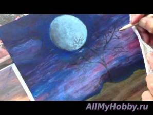 Видео мастер-класс: Рисование ClassPlan - Moon night oil pastel on black card stock - inadvertent asmr art painting tutorial