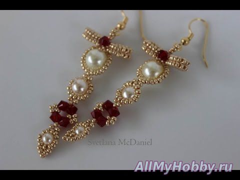 Видео мастер-класс: Beaded Earrings Pearls Crystal bicones Seed Bead - YouTube