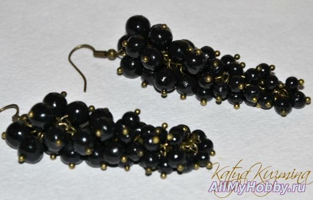 Серьги из полимерной глины, веточка смородины